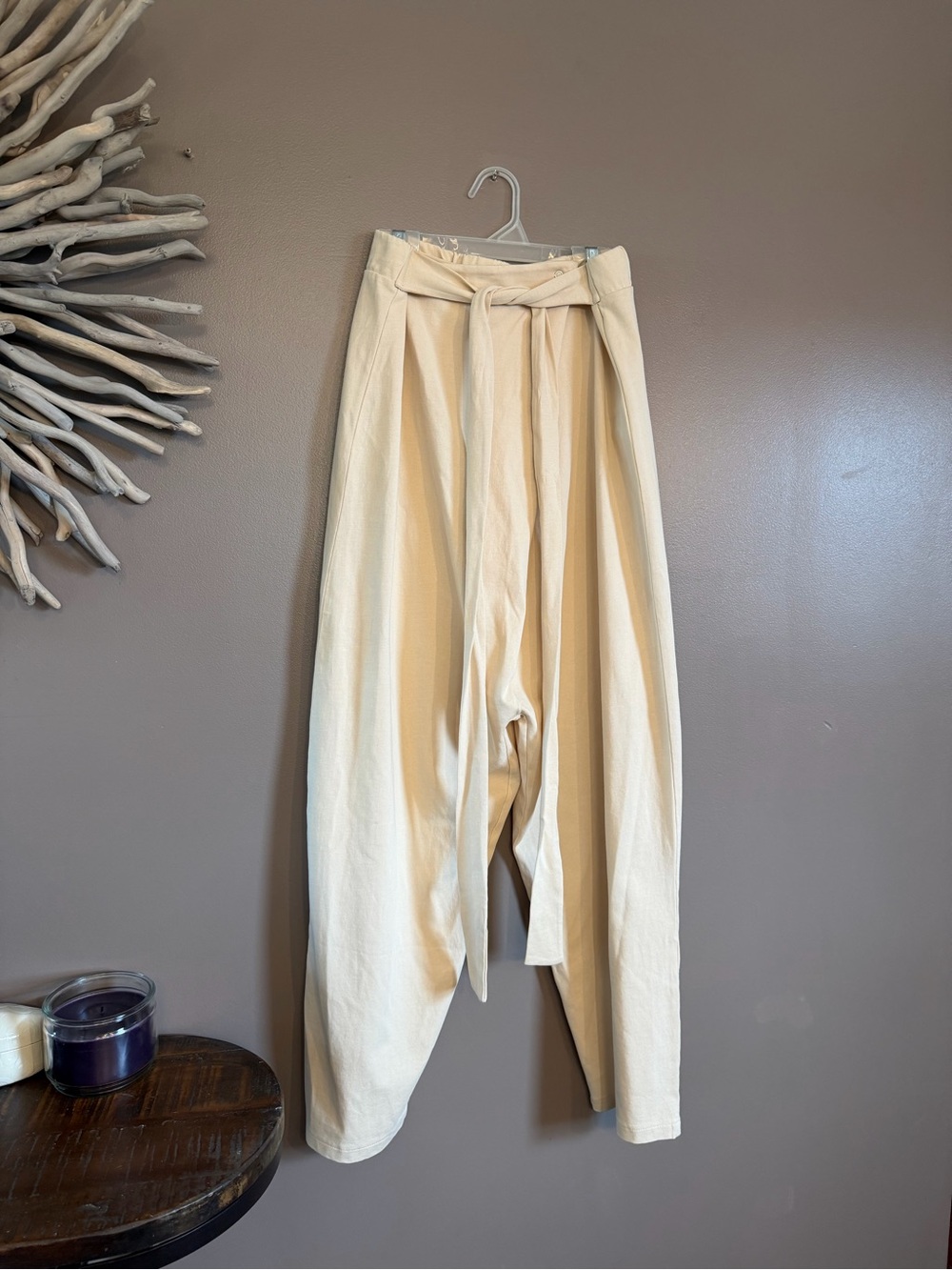 Zara‎ cream color cotton pants with tie waist